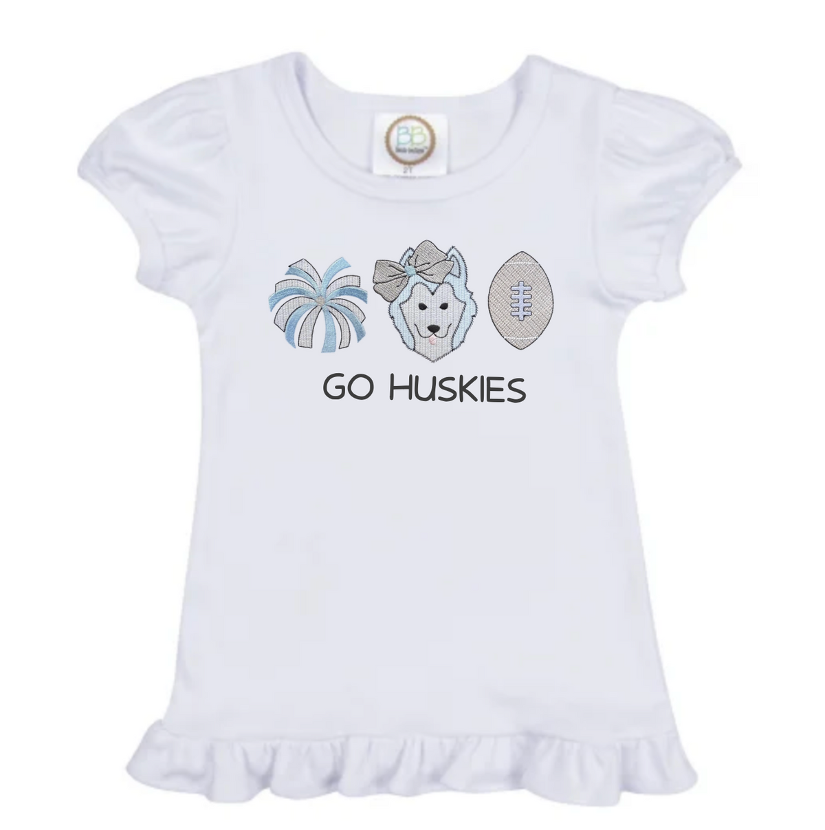 Embroidered Girls Ruffle Husky Football Cheer