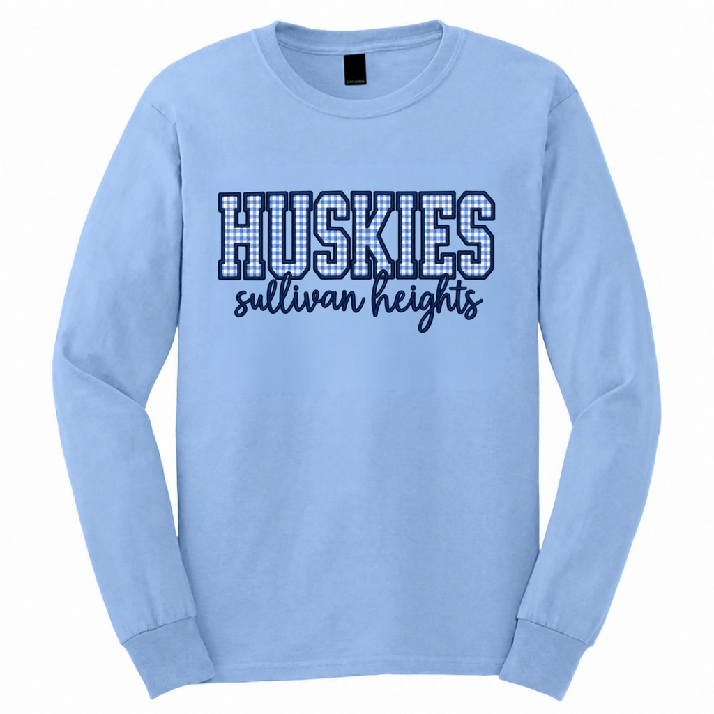 Embroidered Huskies Plaid Satin Stitched