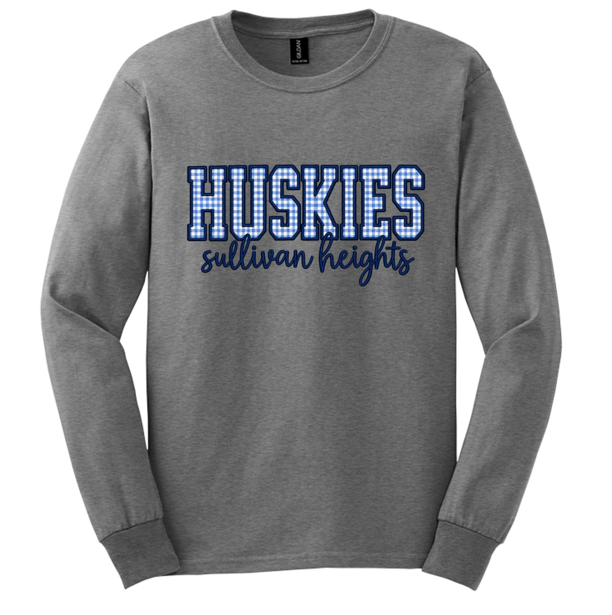 Embroidered Huskies Plaid Satin Stitched